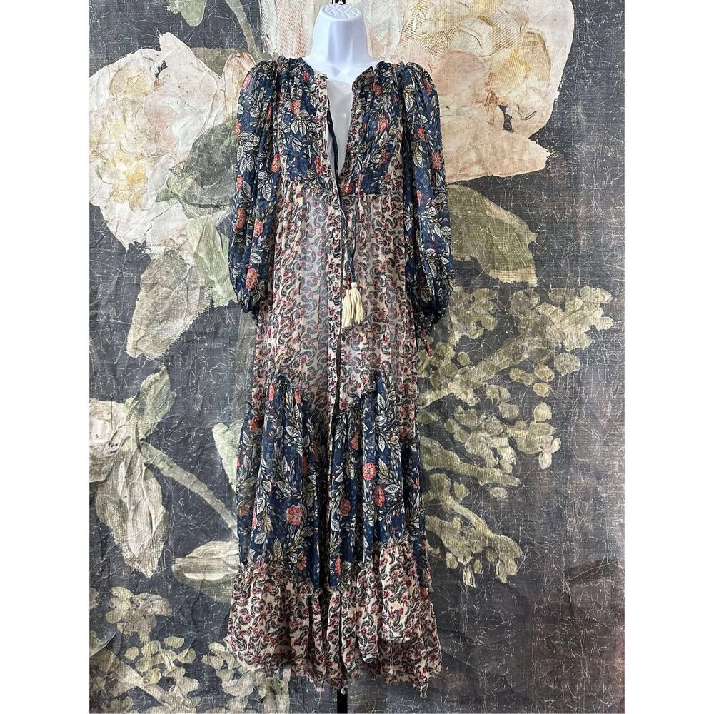 New Free People Estelle Chiffon Button Front Printed Maxi Dress sz xs - Picture 6 of 6